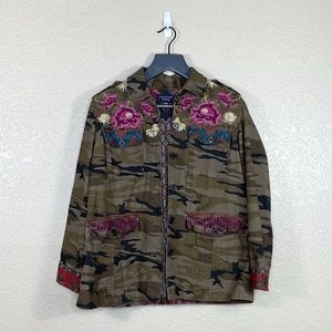 Johnny Was Workshop Rialto Embroidered Camo Canvas Jacket Size Small